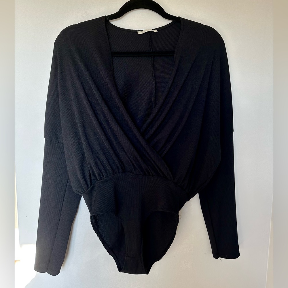 Zara stretchy black cross bodysuit size small